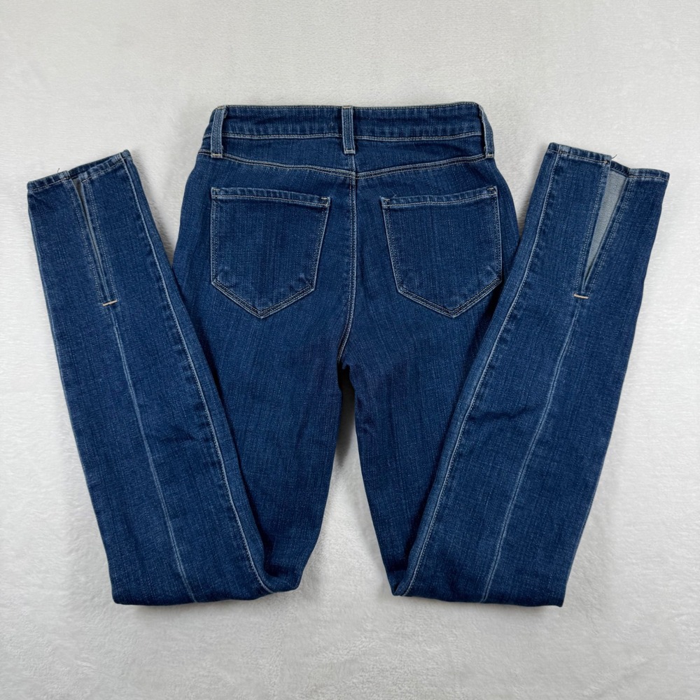 L'AGENCE Margot High Rise Skinny Jeans Blue Dark Wash Front Seam Ankle Slit 23